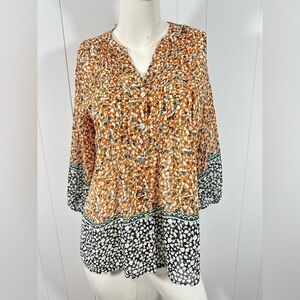 NWT Anthropologie Fig And Flower S Sheer Blouse 3/4 Sleeve Button Front Tunic